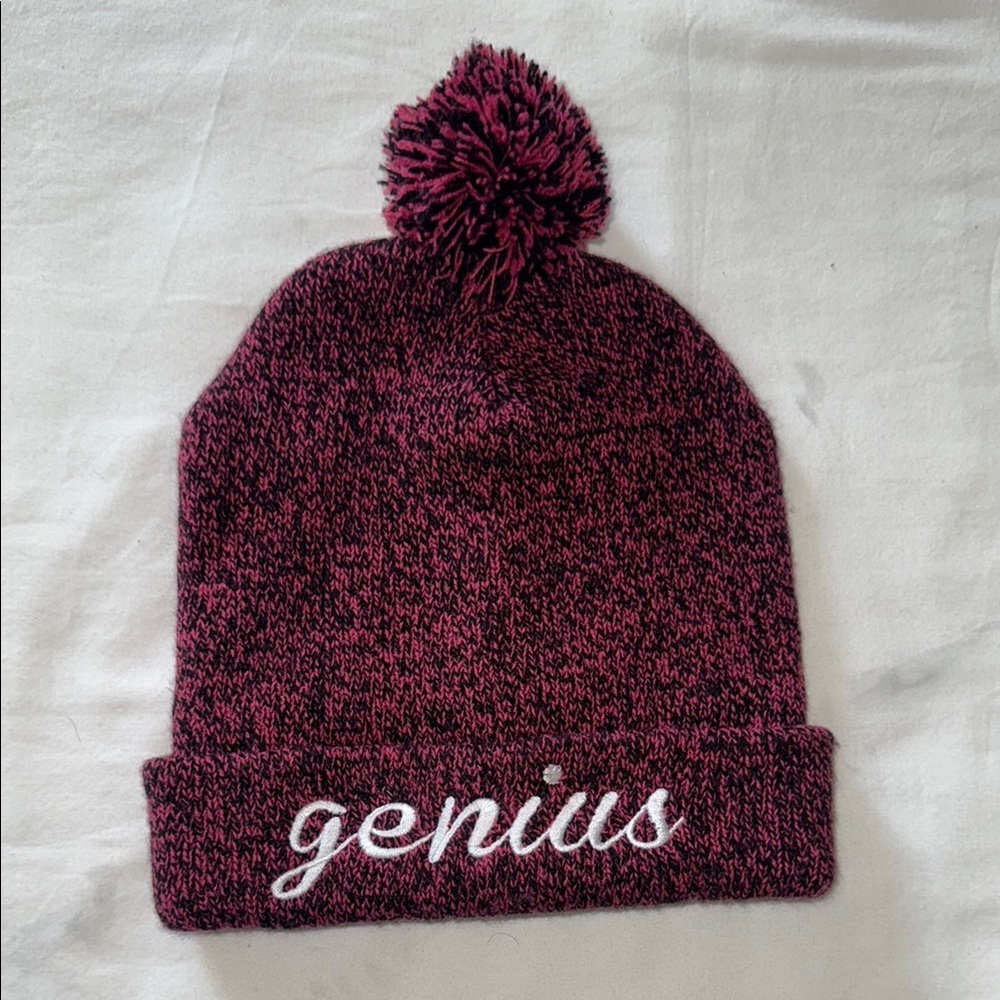 Black and Pink Pom-Pom Knit Hat